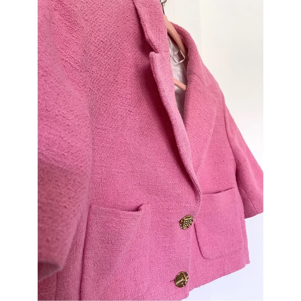 Zara Beautiful Tweed Cropped Short Blazer w Gold Buttons. NWOT - Picture 3 of 6